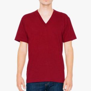 NWT AMERICAN APPAREL FINE JERSEY SHORT SLEEVE V-NECK T-SHIRT CRANBERRY XXS, MED.
